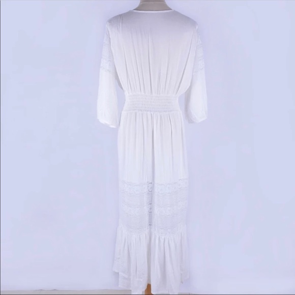 White Boho Maxi Dress Long Sleeve Lace Button Up - Picture 6 of 6